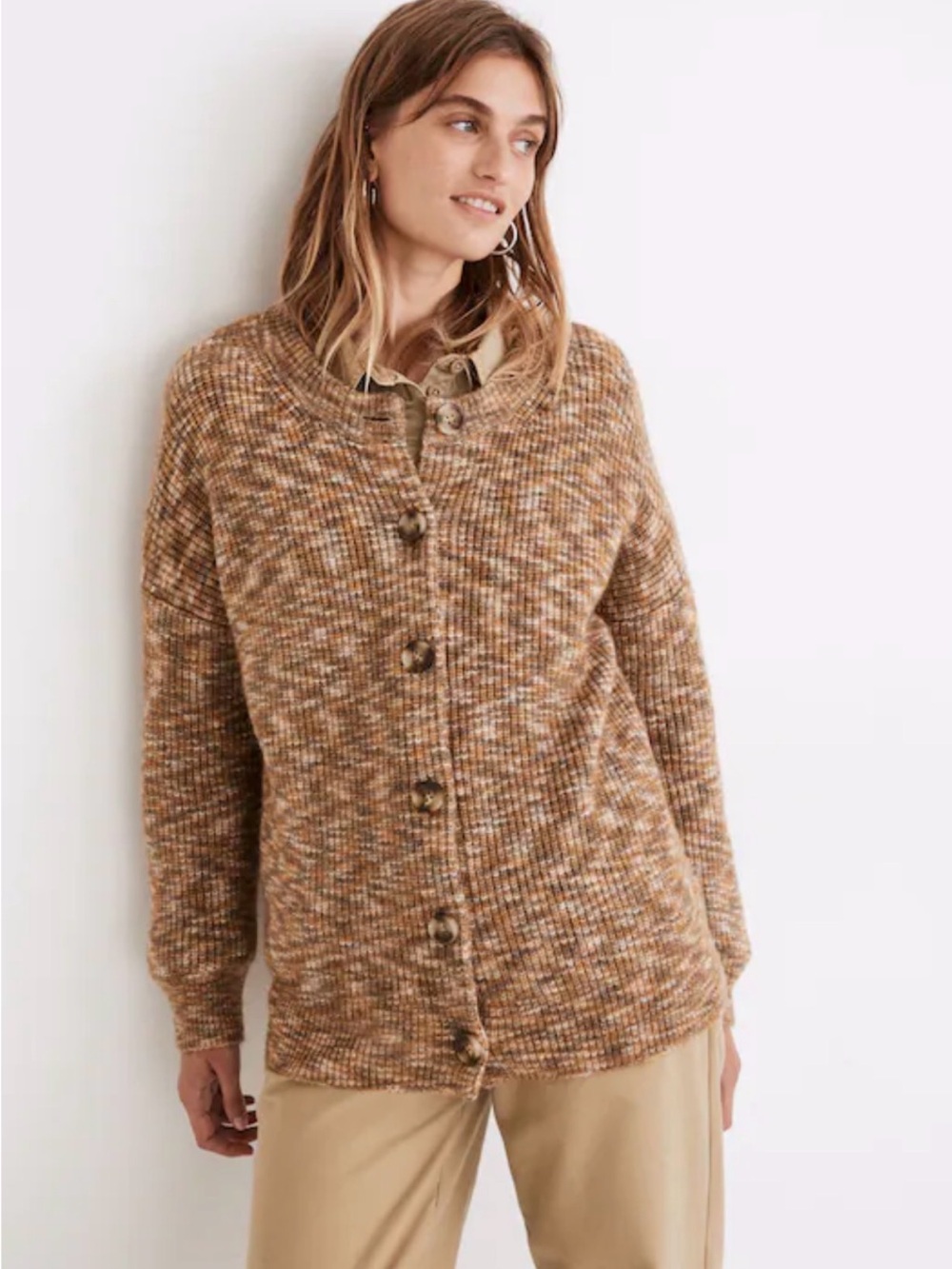 Madewell Women’s Brown Marled Button-Up Sweater Cardigan